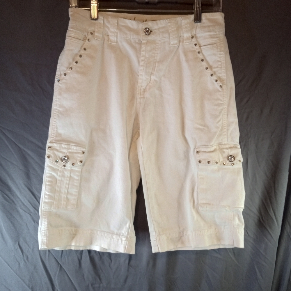 Women's Ethyl Studded White Cargo Shorts